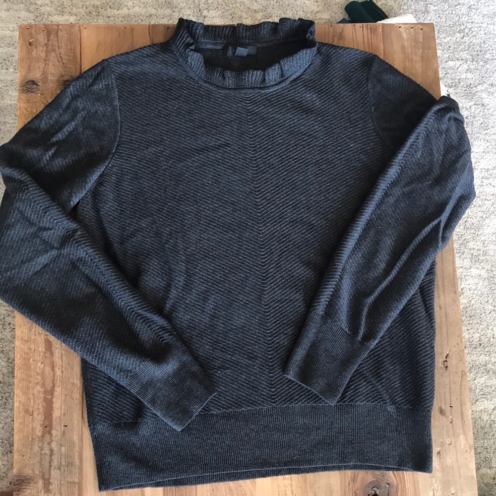 Jcrew grey ruffle mock neck sweater